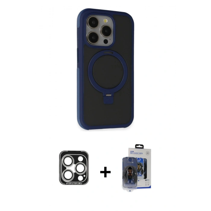 MARSİLYAN™- iPhone 15 Pro Max Kılıf Ahenk Yansıma Özel Seri - Siyah Vanessa Magic Cam + PVD Metal Kamera Lens - GS