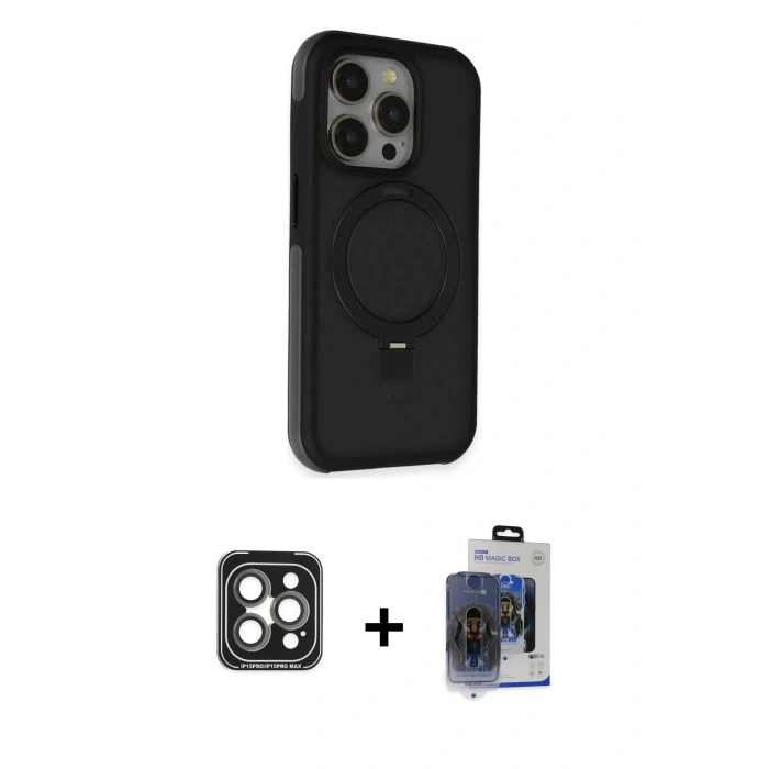 MARSİLYAN™- iPhone 15 Pro Max Kılıf Ahenk Yansıma Özel Seri - Siyah Vanessa Magic Cam + PVD Metal Kamera Lens - GI