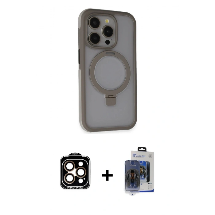 MARSİLYAN™- iPhone 15 Pro Max Kılıf Ahenk Yansıma Özel Seri - Siyah Vanessa Magic Cam + PVD Metal Kamera Lens - TU