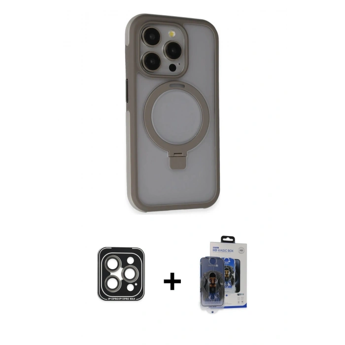 MARSİLYAN™- iPhone 15 Pro Max Kılıf Ahenk Yansıma Özel Seri - Siyah Vanessa Magic Cam + PVD Metal Kamera Lens - GI