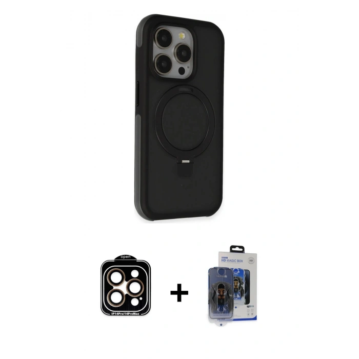 MARSİLYAN™- iPhone 15 Pro Max Kılıf Ahenk Yansıma Özel Seri - Siyah Vanessa Magic Cam + PVD Metal Kamera Lens - TU