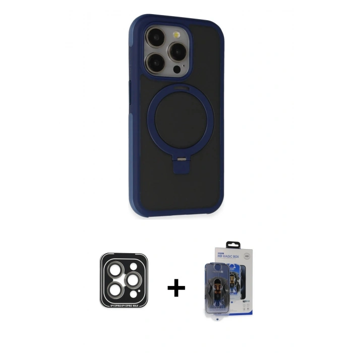 MARSİLYAN™- iPhone 15 Pro Max Kılıf Ahenk Yansıma Özel Seri - Siyah Vanessa Magic Cam + PVD Metal Kamera Lens - GI