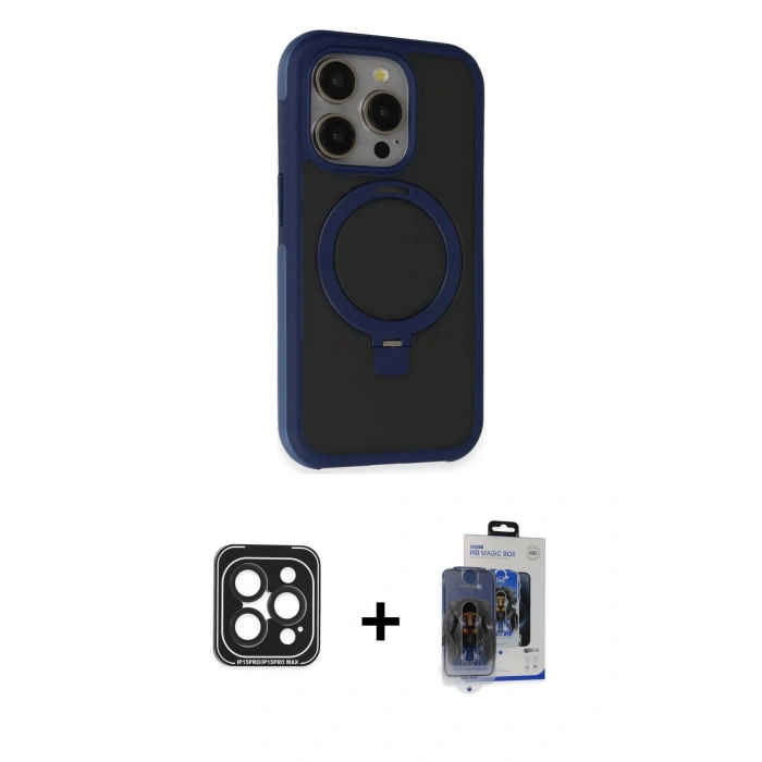 MARSİLYAN™- iPhone 15 Pro Max Kılıf Ahenk Yansıma Özel Seri - Siyah Vanessa Magic Cam + PVD Metal Kamera Lens - SH
