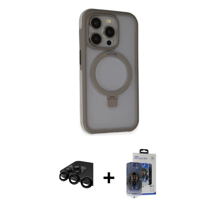 MARSİLYAN™- iPhone 15 Pro Max Kılıf Ahenk Yansıma Özel Seri - Siyah Vanessa Magic Cam + Raze Metal Kamera Lens - SH