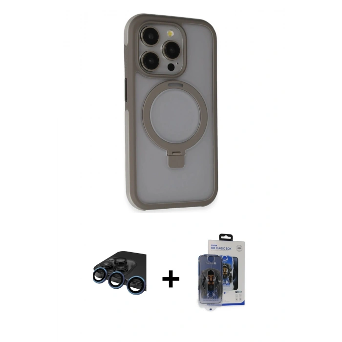 MARSİLYAN™- iPhone 15 Pro Max Kılıf Ahenk Yansıma Özel Seri - Siyah Vanessa Magic Cam + Raze Metal Kamera Lens - LT