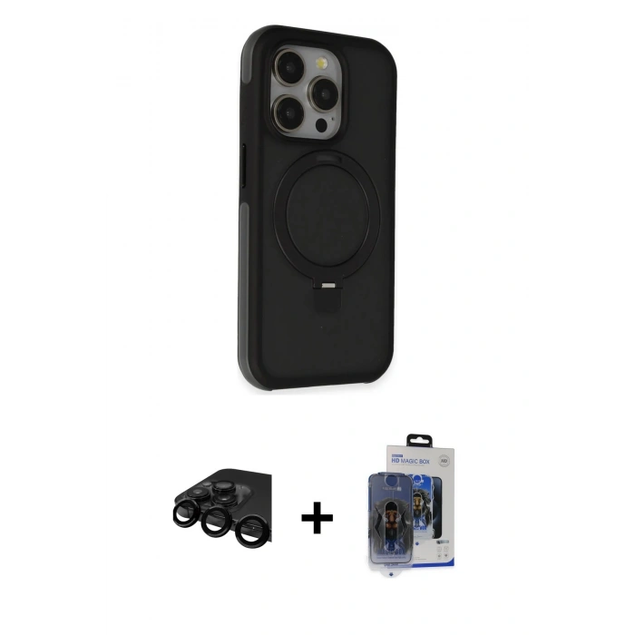 MARSİLYAN™- iPhone 15 Pro Max Kılıf Ahenk Yansıma Özel Seri - Siyah Vanessa Magic Cam + Raze Metal Kamera Lens - SH