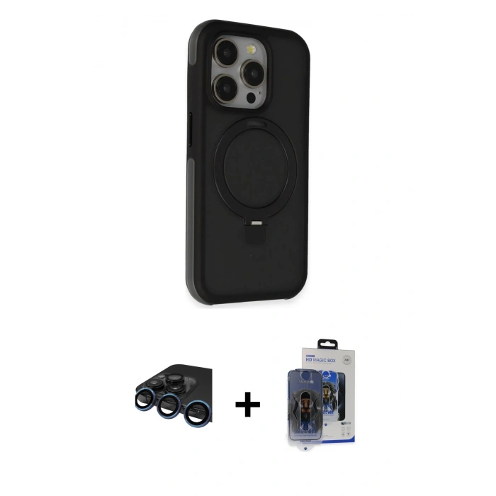 MARSİLYAN™- iPhone 15 Pro Max Kılıf Ahenk Yansıma Özel Seri - Siyah Vanessa Magic Cam + Raze Metal Kamera Lens - LT