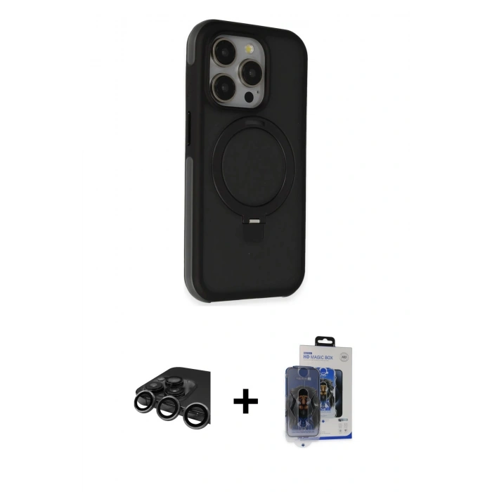 MARSİLYAN™- iPhone 15 Pro Max Kılıf Ahenk Yansıma Özel Seri - Siyah Vanessa Magic Cam + Raze Metal Kamera Lens - TMGI