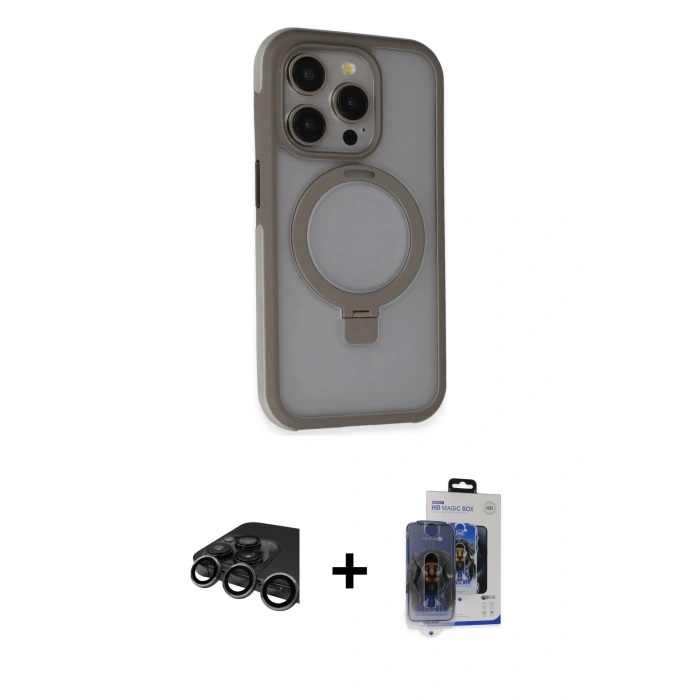 MARSİLYAN™- iPhone 15 Pro Max Kılıf Ahenk Yansıma Özel Seri - Siyah Vanessa Magic Cam + Raze Metal Kamera Lens - TMGI
