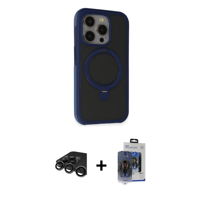 MARSİLYAN™- iPhone 15 Pro Max Kılıf Ahenk Yansıma Özel Seri - Siyah Vanessa Magic Cam + Raze Metal Kamera Lens - TMGI