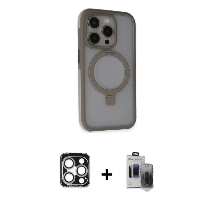MARSİLYAN™- iPhone 15 Pro Max Kılıf Ahenk Yansıma Özel Seri - Siyah Vanessa Magic Hayalet Cam + PVD Metal Kamera Lens - GS