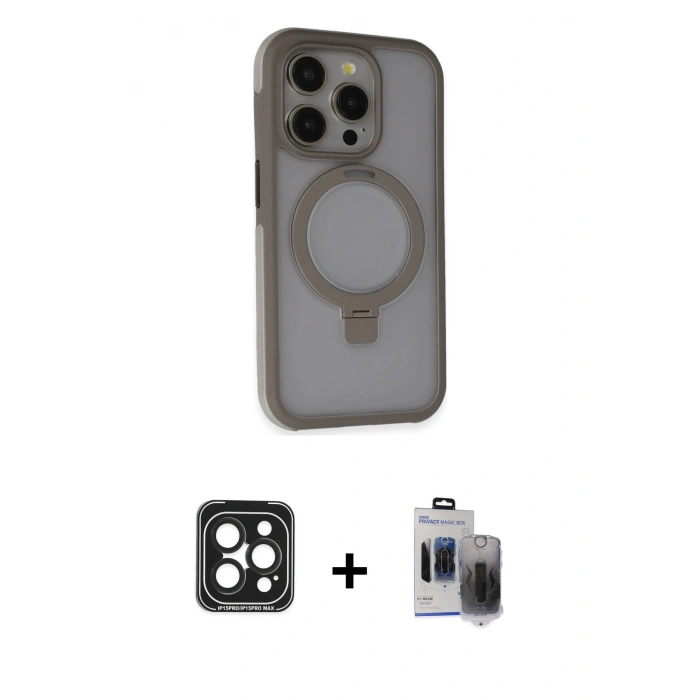 MARSİLYAN™- iPhone 15 Pro Max Kılıf Ahenk Yansıma Özel Seri - Siyah Vanessa Magic Hayalet Cam + PVD Metal Kamera Lens - SH