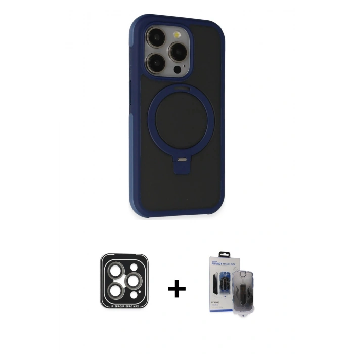 MARSİLYAN™- iPhone 15 Pro Max Kılıf Ahenk Yansıma Özel Seri - Siyah Vanessa Magic Hayalet Cam + PVD Metal Kamera Lens - GI