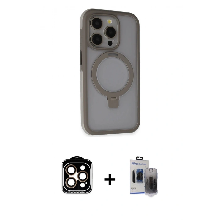 MARSİLYAN™- iPhone 15 Pro Max Kılıf Ahenk Yansıma Özel Seri - Siyah Vanessa Magic Hayalet Cam + PVD Metal Kamera Lens - TU