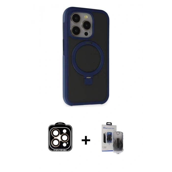 MARSİLYAN™- iPhone 15 Pro Max Kılıf Ahenk Yansıma Özel Seri - Siyah Vanessa Magic Hayalet Cam + PVD Metal Kamera Lens - TU