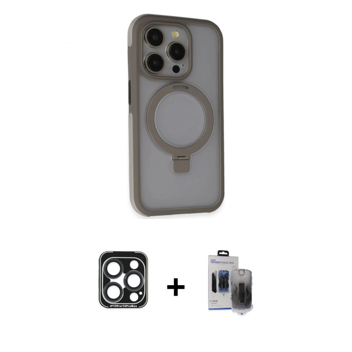 MARSİLYAN™- iPhone 15 Pro Max Kılıf Ahenk Yansıma Özel Seri - Siyah Vanessa Magic Hayalet Cam + PVD Metal Kamera Lens - LT