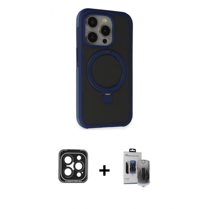 MARSİLYAN™- iPhone 15 Pro Max Kılıf Ahenk Yansıma Özel Seri - Siyah Vanessa Magic Hayalet Cam + PVD Metal Kamera Lens - SH