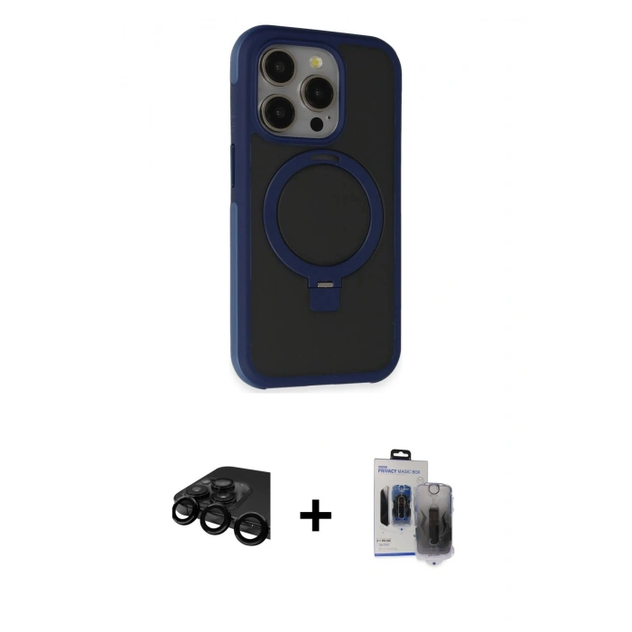 MARSİLYAN™- iPhone 15 Pro Max Kılıf Ahenk Yansıma Özel Seri - Siyah Vanessa Magic Hayalet Cam + Raze Metal Kamera Lens - SH