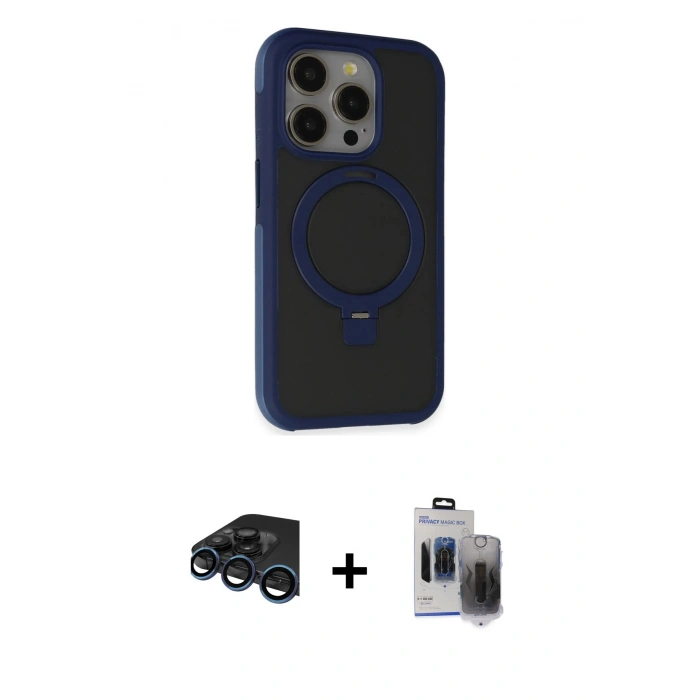 MARSİLYAN™- iPhone 15 Pro Max Kılıf Ahenk Yansıma Özel Seri - Siyah Vanessa Magic Hayalet Cam + Raze Metal Kamera Lens - LT