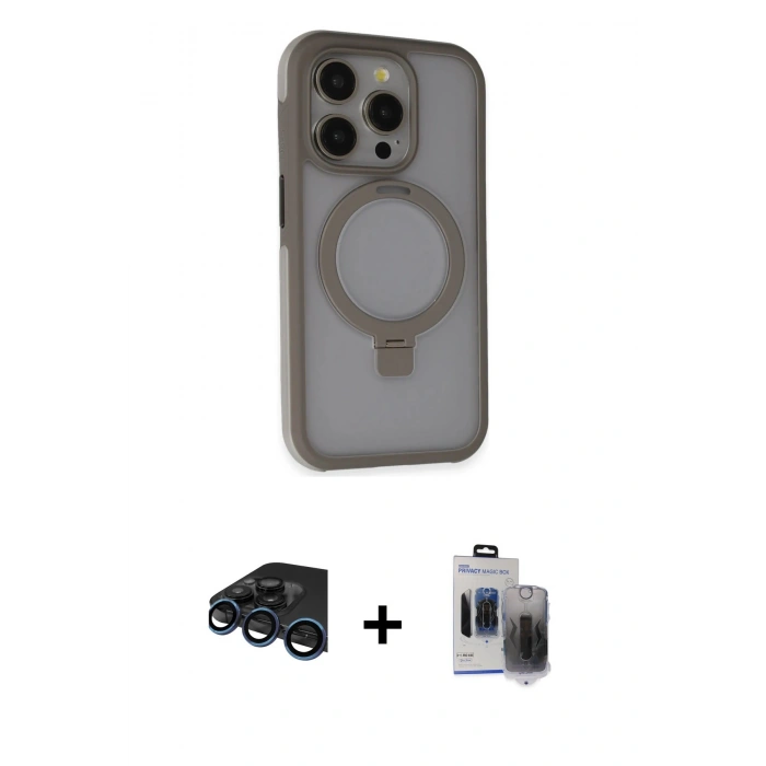 MARSİLYAN™- iPhone 15 Pro Max Kılıf Ahenk Yansıma Özel Seri - Siyah Vanessa Magic Hayalet Cam + Raze Metal Kamera Lens - LT