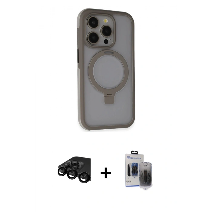 MARSİLYAN™- iPhone 15 Pro Max Kılıf Ahenk Yansıma Özel Seri - Siyah Vanessa Magic Hayalet Cam + Raze Metal Kamera Lens - SH