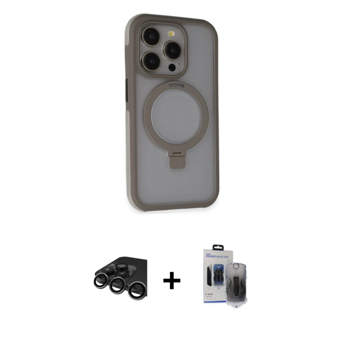 MARSİLYAN™- iPhone 15 Pro Max Kılıf Ahenk Yansıma Özel Seri - Siyah Vanessa Magic Hayalet Cam + Raze Metal Kamera Lens - TMGI