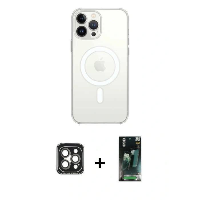 MARSİLYAN™- iPhone 15 Pro Max Kılıf Ahenk Yansıma Prime - Siyah 360 Mat Full Body Arka Koruyucu + PVD Metal Kamera Lens - GI