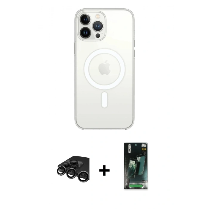 MARSİLYAN™- iPhone 15 Pro Max Kılıf Ahenk Yansıma Prime - Siyah 360 Mat Full Body Arka Koruyucu + Raze Metal Kamera Lens - TMGI