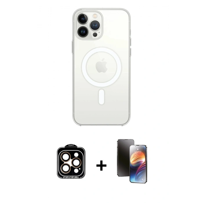 MARSİLYAN™- iPhone 15 Pro Max Kılıf Ahenk Yansıma Prime - Siyah 3D Antistatik Mat Seramik Nano Ekran Koruyucu + PVD Metal Kamera Lens - TU
