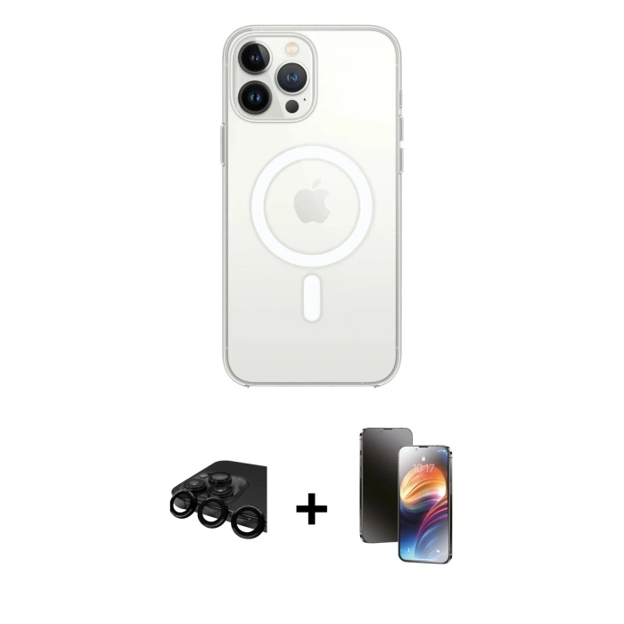 MARSİLYAN™- iPhone 15 Pro Max Kılıf Ahenk Yansıma Prime - Siyah 3D Antistatik Mat Seramik Nano Ekran Koruyucu + Siyah Raze Metal Kamera Lens