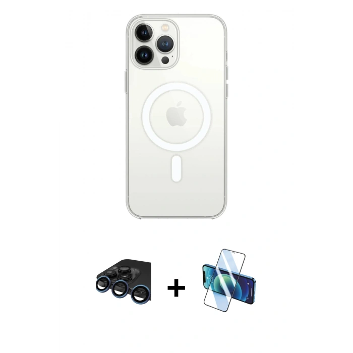 MARSİLYAN™- iPhone 15 Pro Max Kılıf Ahenk Yansıma Prime - Siyah 3D Antistatik Seramik Nano Ekran Koruyucu + Raze Metal Kamera Lens - LT