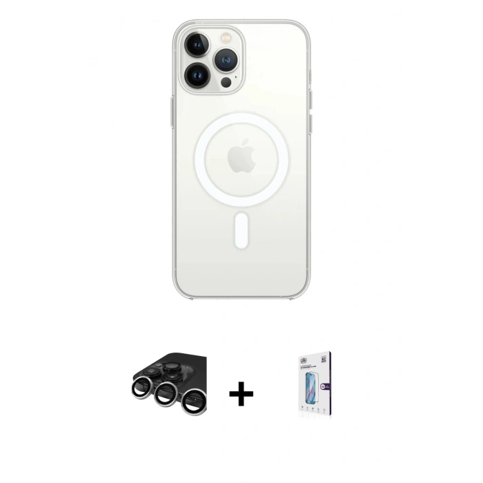 MARSİLYAN™- iPhone 15 Pro Max Kılıf Ahenk Yansıma Prime - Siyah Bilvis 0.18mm Plus Cam Ekran Koruyucu + Raze Metal Kamera Lens - GS