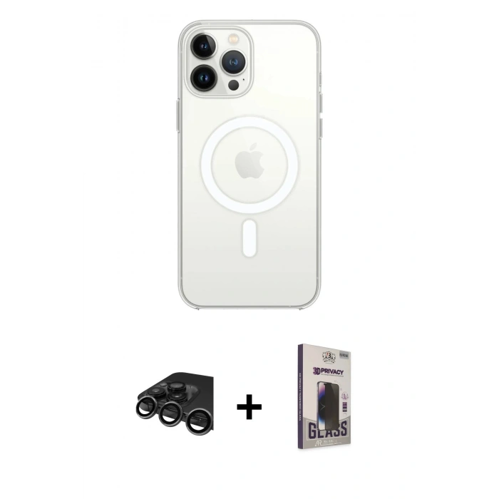 MARSİLYAN™- iPhone 15 Pro Max Kılıf Ahenk Yansıma Prime - Siyah Bilvis Hayalet Cam Ekran Koruyucu + Raze Metal Kamera Lens - TMGI