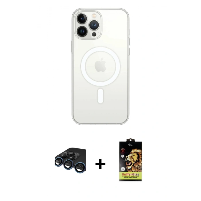 MARSİLYAN™- iPhone 15 Pro Max Kılıf Ahenk Yansıma Prime - Siyah Buffer Cam Ekran Koruyucu + Raze Metal Kamera Lens - LT