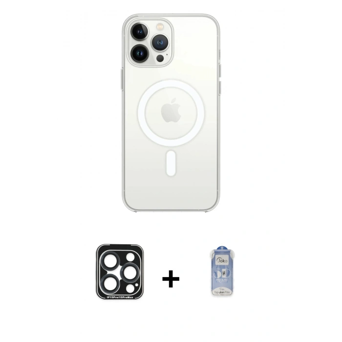 MARSİLYAN™- iPhone 15 Pro Max Kılıf Ahenk Yansıma Prime - Siyah Joko Magic 5D Cam + PVD Metal Kamera Lens - LT