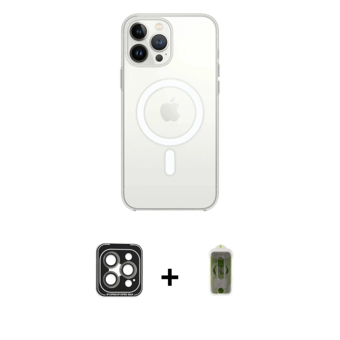 MARSİLYAN™- iPhone 15 Pro Max Kılıf Ahenk Yansıma Prime - Siyah Joko Magic 5D Hayalet Cam + PVD Metal Kamera Lens - GI