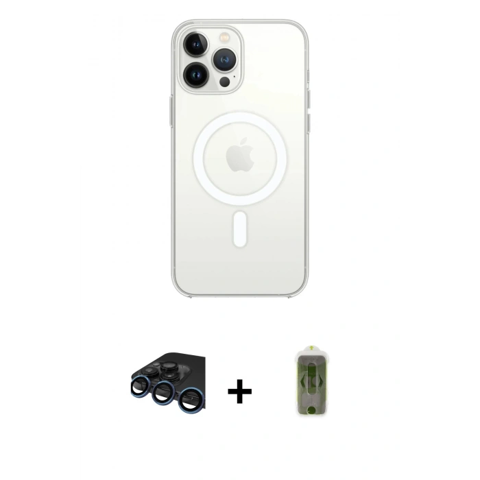MARSİLYAN™- iPhone 15 Pro Max Kılıf Ahenk Yansıma Prime - Siyah Joko Magic 5D Hayalet Cam + Lacivert Raze Metal Kamera Lens