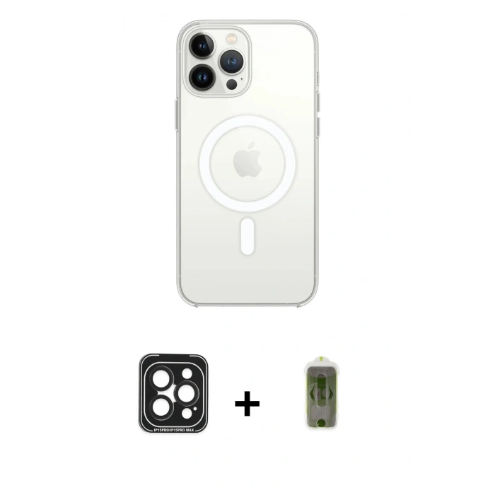 MARSİLYAN™- iPhone 15 Pro Max Kılıf Ahenk Yansıma Prime - Siyah Joko Magic 5D Hayalet Cam + PVD Metal Kamera Lens - SH