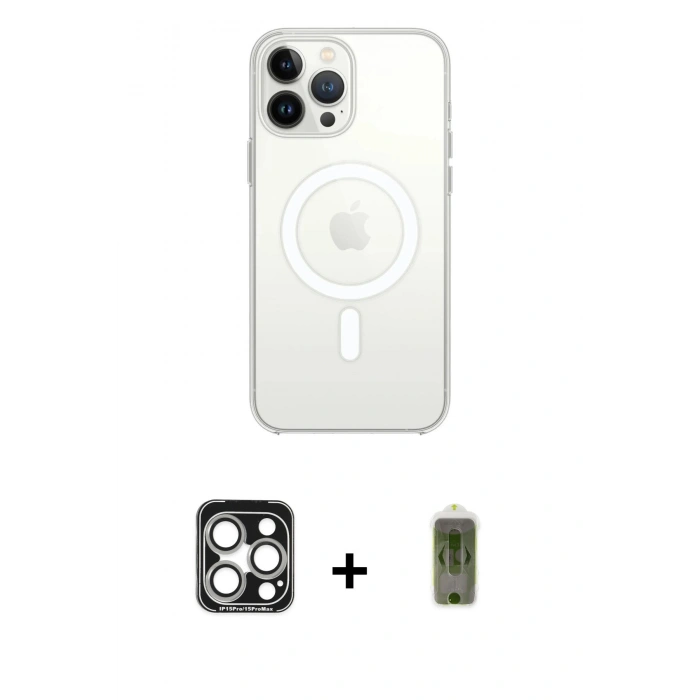 MARSİLYAN™- iPhone 15 Pro Max Kılıf Ahenk Yansıma Prime - Siyah Joko Magic 5D Hayalet Cam + PVD Metal Kamera Lens - GS