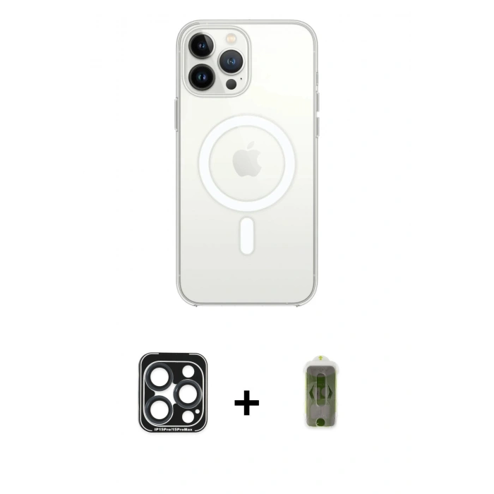 MARSİLYAN™- iPhone 15 Pro Max Kılıf Ahenk Yansıma Prime - Siyah Joko Magic 5D Hayalet Cam + PVD Metal Kamera Lens - LT