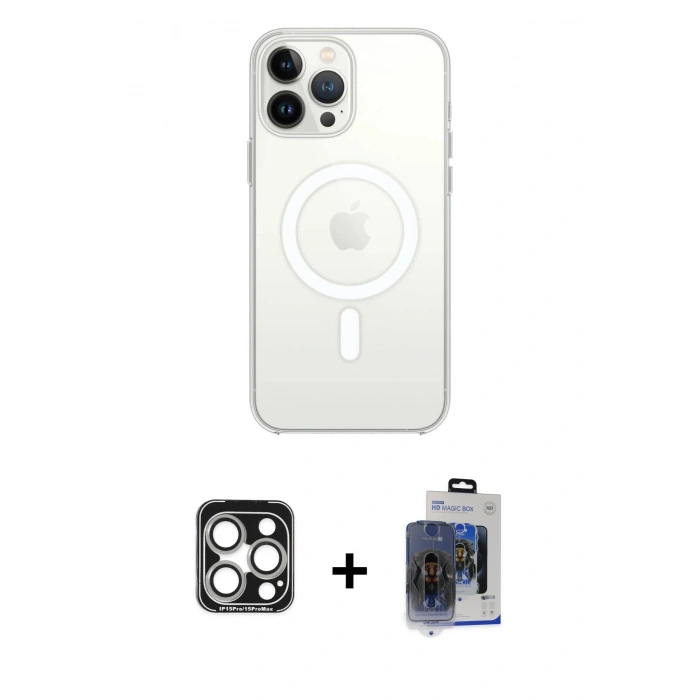 MARSİLYAN™- iPhone 15 Pro Max Kılıf Ahenk Yansıma Prime - Siyah Vanessa Magic Cam + PVD Metal Kamera Lens - GS