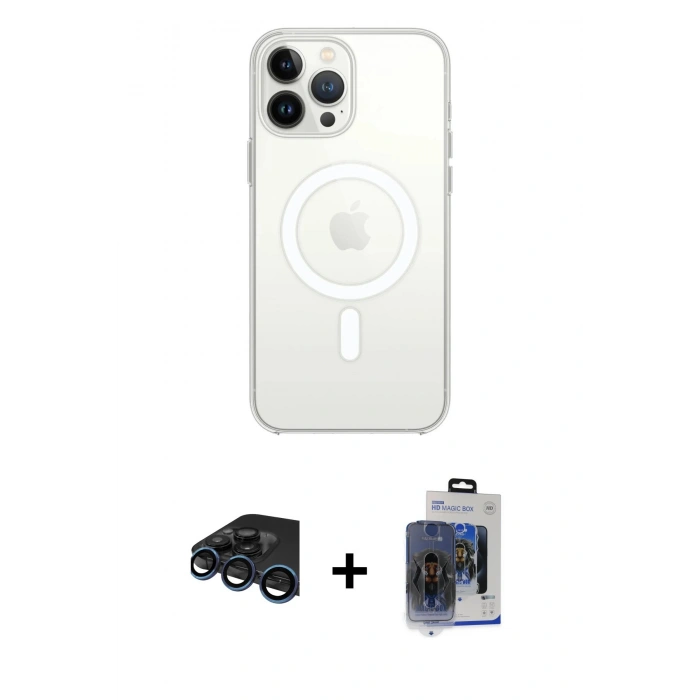 MARSİLYAN™- iPhone 15 Pro Max Kılıf Ahenk Yansıma Prime - Siyah Vanessa Magic Cam + Raze Metal Kamera Lens - LT