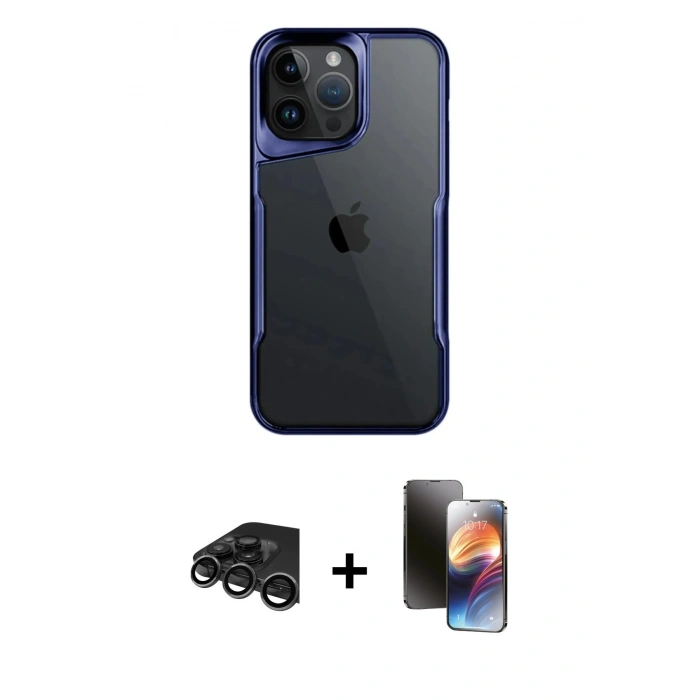 MARSİLYAN™- iPhone 15 Pro Max Kılıf Akış Çizgi Koleksiyonu - Siyah 3D Antistatik Mat Seramik Nano Ekran Koruyucu + Raze Metal Kamera Lens - TMGI