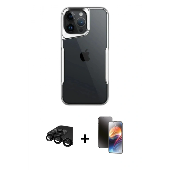MARSİLYAN™- iPhone 15 Pro Max Kılıf Akış Çizgi Koleksiyonu - Siyah 3D Antistatik Mat Seramik Nano Ekran Koruyucu + Raze Metal Kamera Lens - SH