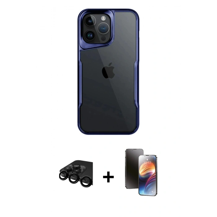 MARSİLYAN™- iPhone 15 Pro Max Kılıf Akış Çizgi Koleksiyonu - Siyah 3D Antistatik Mat Seramik Nano Ekran Koruyucu + Raze Metal Kamera Lens - SH