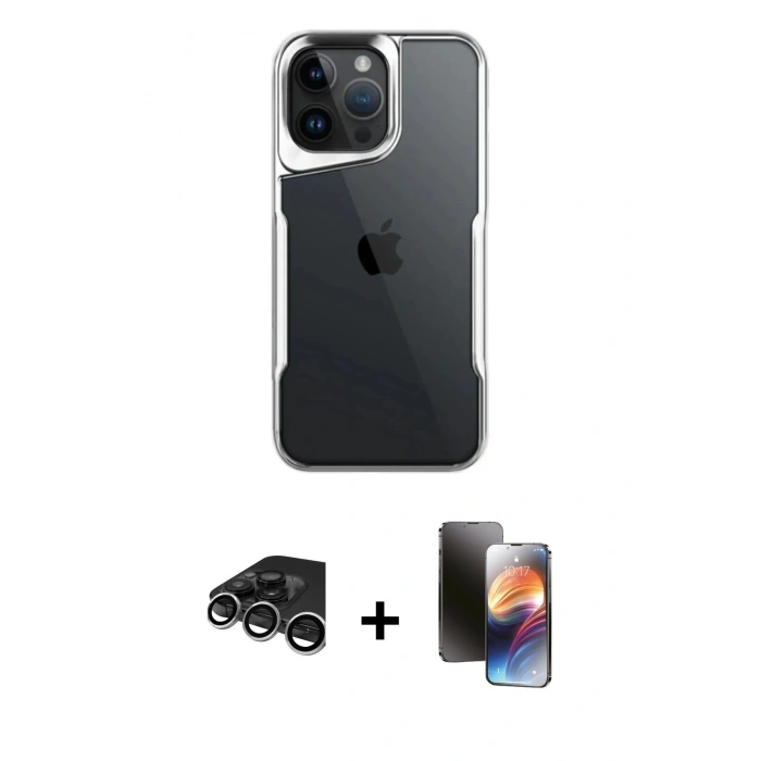 MARSİLYAN™- iPhone 15 Pro Max Kılıf Akış Çizgi Koleksiyonu - Siyah 3D Antistatik Mat Seramik Nano Ekran Koruyucu + Raze Metal Kamera Lens - GS