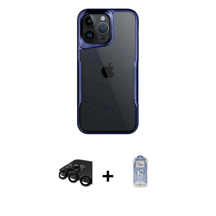 MARSİLYAN™- iPhone 15 Pro Max Kılıf Akış Çizgi Koleksiyonu - Siyah Joko Magic 5D Cam + Raze Metal Kamera Lens - SH