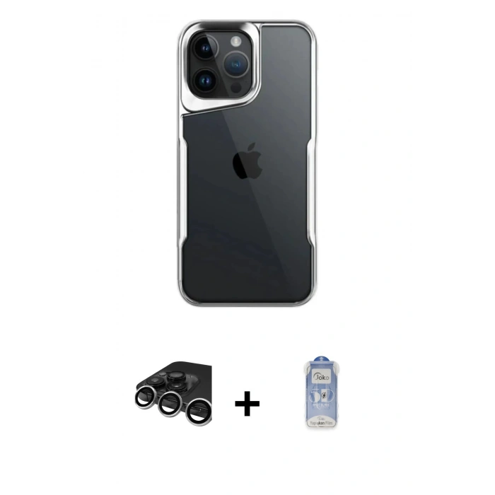 MARSİLYAN™- iPhone 15 Pro Max Kılıf Akış Çizgi Koleksiyonu - Siyah Joko Magic 5D Cam + Raze Metal Kamera Lens - GS
