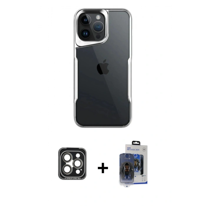 MARSİLYAN™- iPhone 15 Pro Max Kılıf Akış Çizgi Koleksiyonu - Siyah Vanessa Magic Cam + PVD Metal Kamera Lens - GI