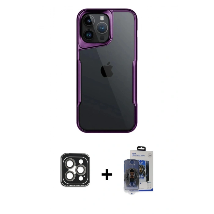 MARSİLYAN™- iPhone 15 Pro Max Kılıf Akış Çizgi Koleksiyonu - Siyah Vanessa Magic Cam + PVD Metal Kamera Lens - GI